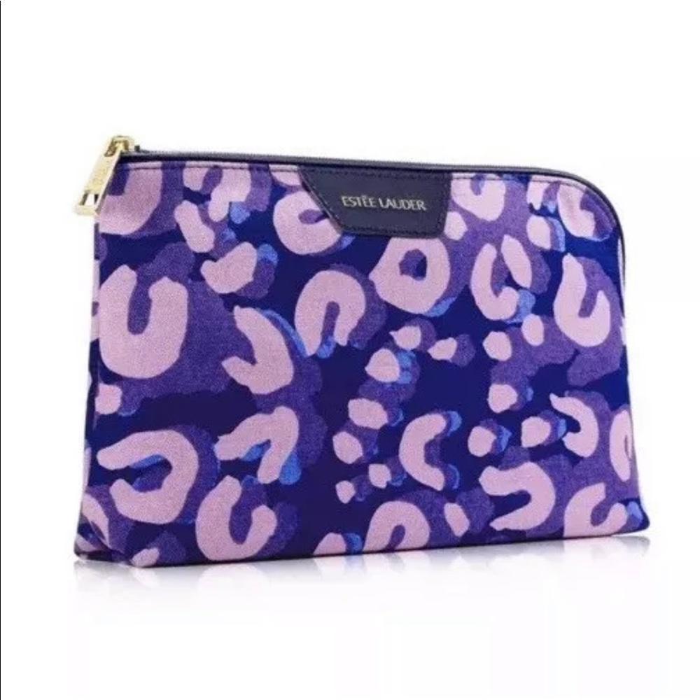 ESTEE LAUDER Exclusive Quentin Jones Cosmetic Bag Lavender Purple Cheetah NWOT